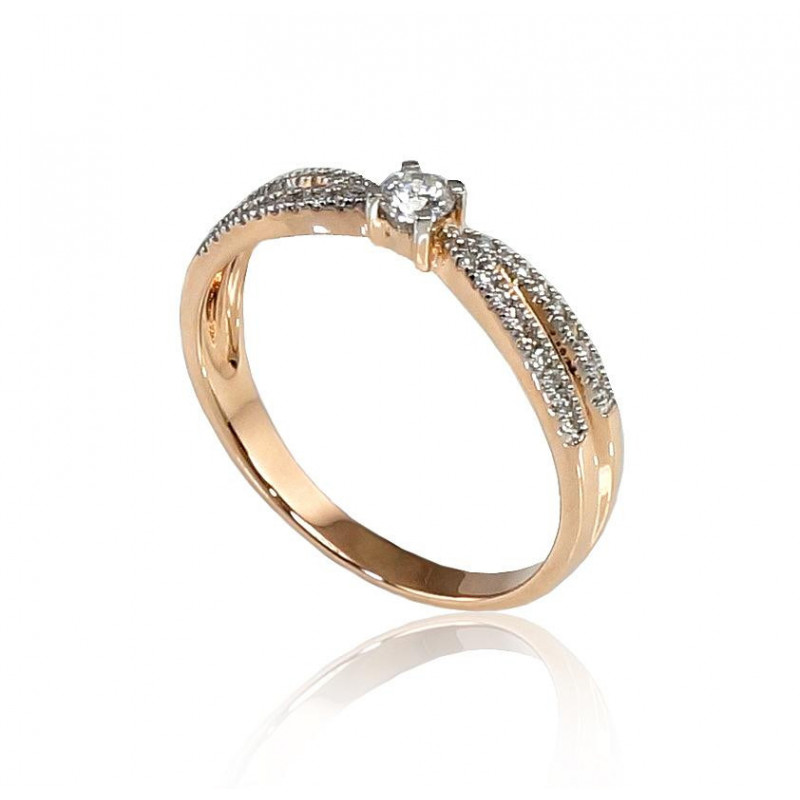 Gold ring 1100191(Au-R+PRh-W)_DI, Red Gold 585°, Rhodium (Plating) , Diamonds