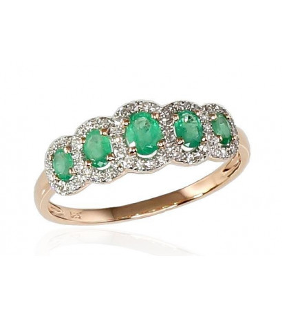 Gold ring 1100203(Au-R+PRh-W)_DI+EM, Red Gold 585°, Rhodium (Plating) , Diamonds , Emerald