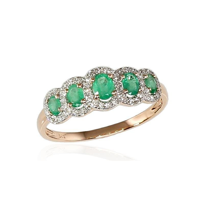 Gold ring 1100203(Au-R+PRh-W)_DI+EM, Red Gold 585°, Rhodium (Plating) , Diamonds , Emerald