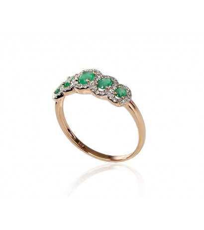 Gold ring 1100203(Au-R+PRh-W)_DI+EM, Red Gold 585°, Rhodium (Plating) , Diamonds , Emerald