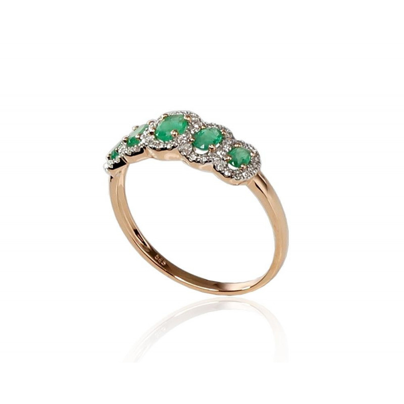 Gold ring 1100203(Au-R+PRh-W)_DI+EM, Red Gold 585°, Rhodium (Plating) , Diamonds , Emerald