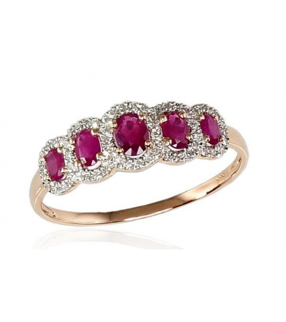 Gold ring 1100203(Au-R+PRh-W)_DI+RB, Red Gold 585°, Rhodium (Plating) , Diamonds , Ruby