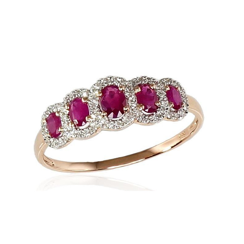 Gold ring 1100203(Au-R+PRh-W)_DI+RB, Red Gold 585°, Rhodium (Plating) , Diamonds , Ruby