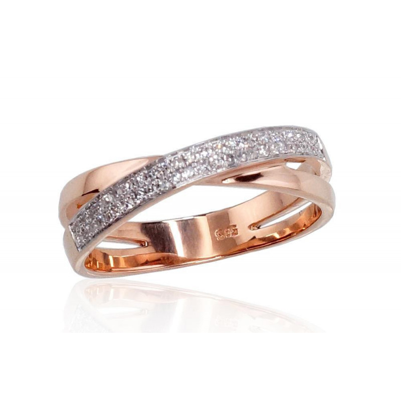 Gold ring 1100411(Au-R+PRh-W)_DI, Red Gold 585°, Rhodium (Plating) , Diamonds