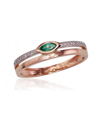 Gold ring 1100418(Au-R+PRh-W)_DI+EM, Red Gold 585°, Rhodium (Plating) , Diamonds , Emerald