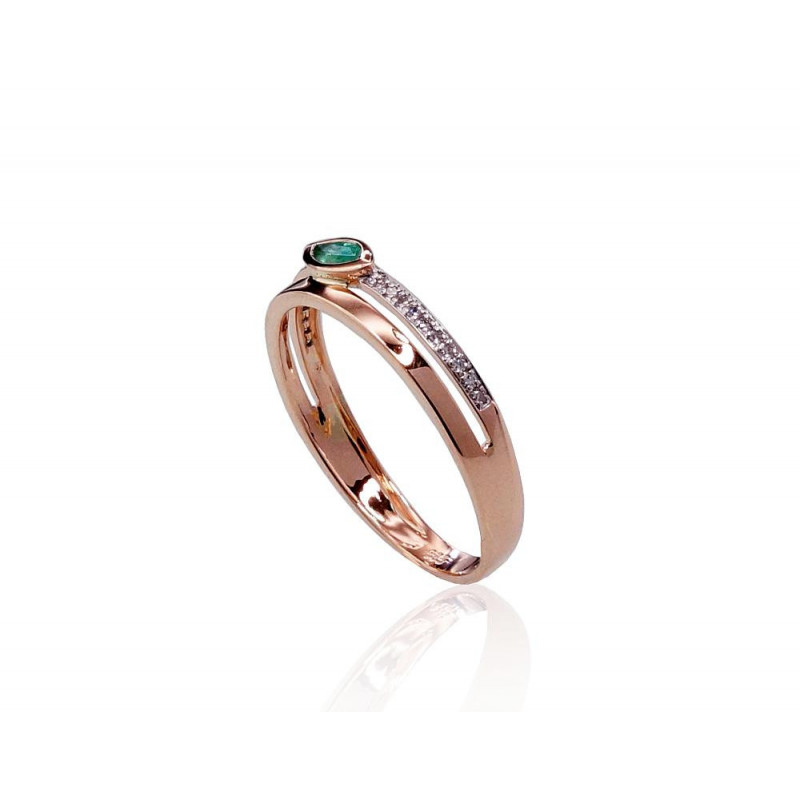 Gold ring 1100418(Au-R+PRh-W)_DI+EM, Red Gold 585°, Rhodium (Plating) , Diamonds , Emerald