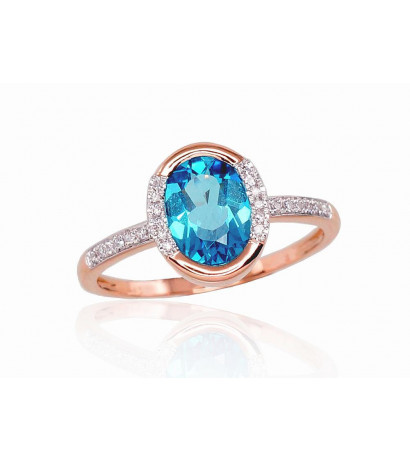 Gold ring 1100523(Au-R+PRh-W)_DI+TZB, Red Gold 585°, Rhodium (Plating) , Diamonds , Blue Topaz