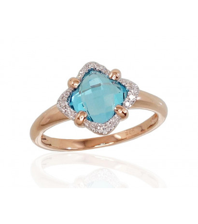 Gold ring 1100661(Au-R+PRh-W)_DI+TZB, Red Gold 585°, Rhodium (Plating) , Diamonds , Blue Topaz