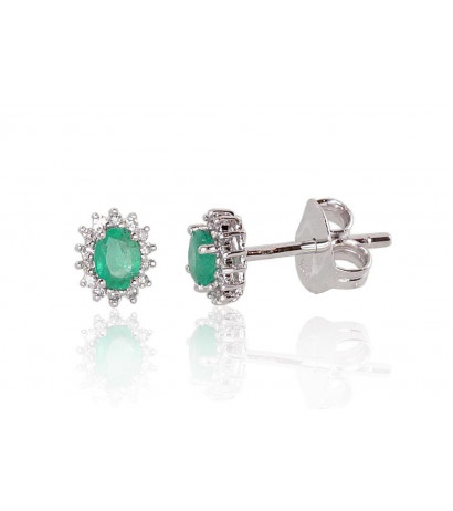 Gold classic studs earrings 1200249(Au-W)_DI+EM, White Gold 585°, Diamonds , Emerald