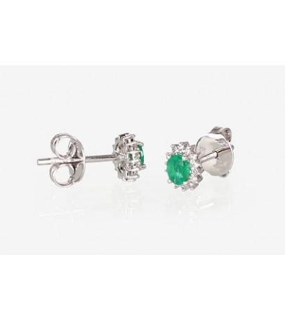 Gold classic studs earrings 1200249(Au-W)_DI+EM, White Gold 585°, Diamonds , Emerald