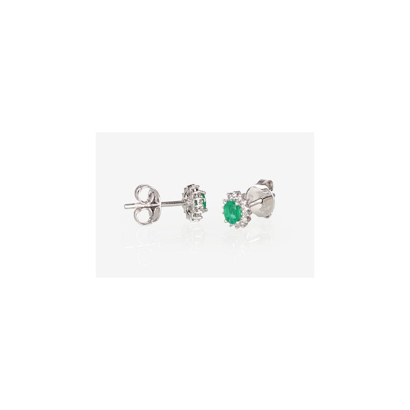 Gold classic studs earrings 1200249(Au-W)_DI+EM, White Gold 585°, Diamonds , Emerald