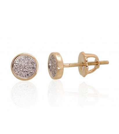 Gold screw studs earrings 1200453(Au-Y+PRh-W)_DI, Yellow Gold 585°, Rhodium (Plating) , Diamonds