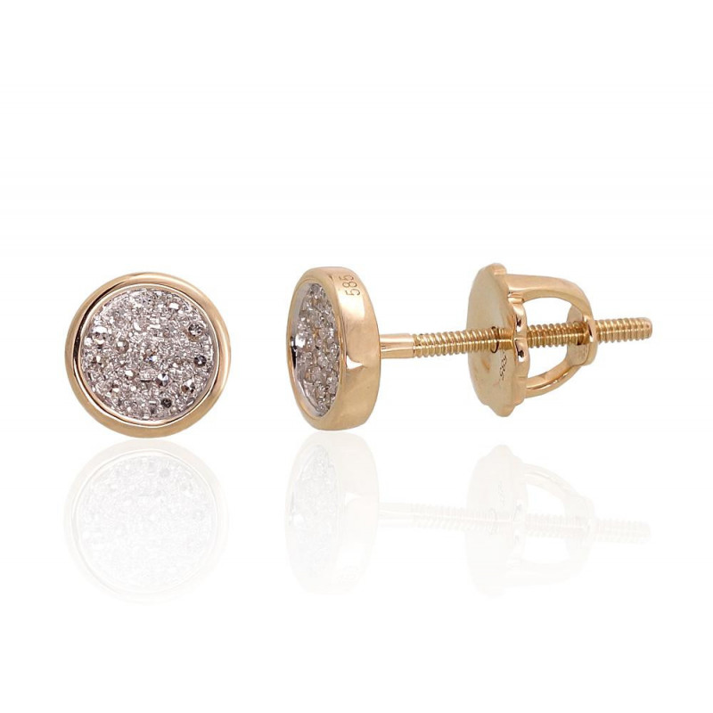 Gold screw studs earrings 1200453(Au-Y+PRh-W)_DI, Yellow Gold 585°, Rhodium (Plating) , Diamonds