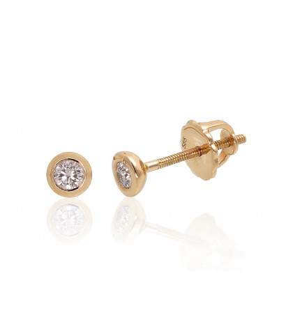 Gold screw studs earrings 1200511(Au-Y)_DI, Yellow Gold 585°, Diamonds