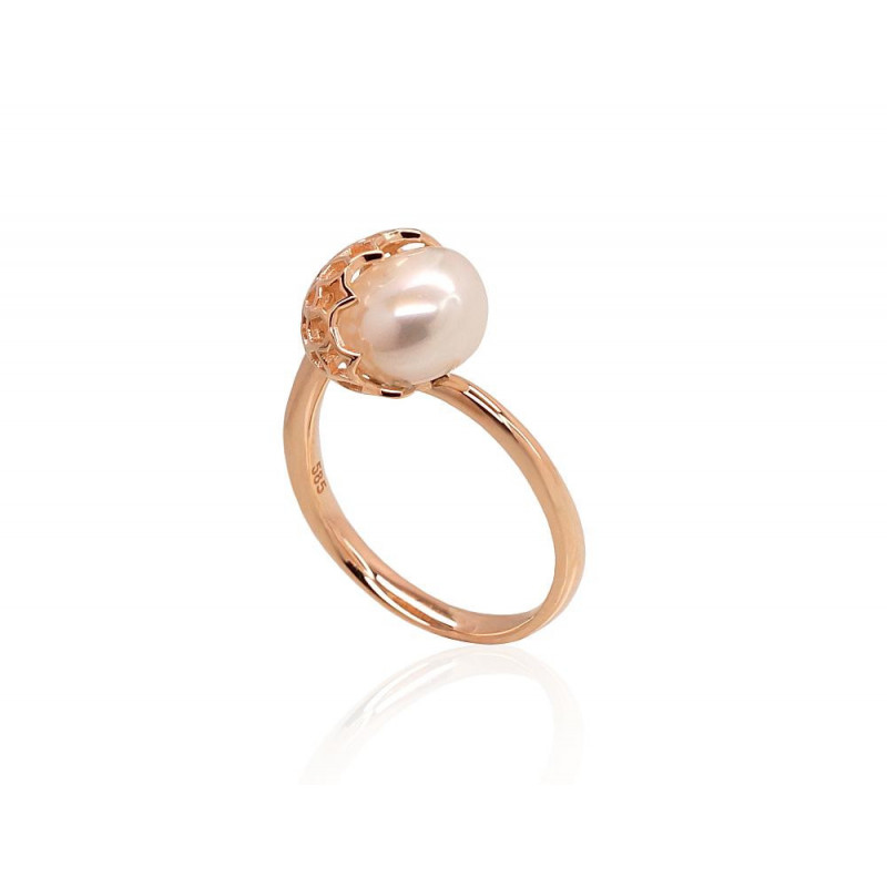 Gold ring 1100918(Au-R)_PE, Red Gold 585°, Fresh-water Pearl