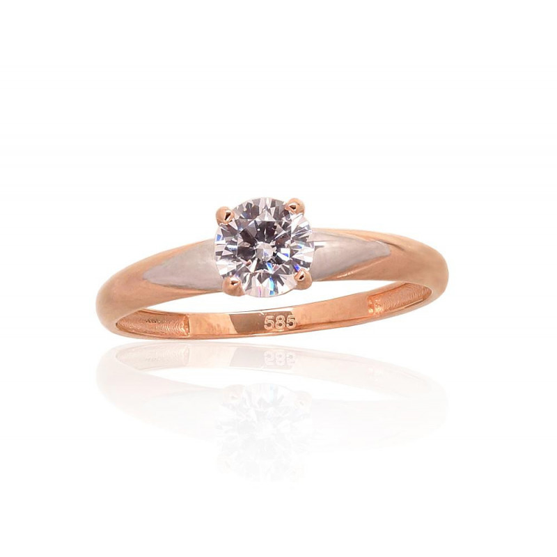 Gold ring 1100933(Au-R+PRh-W)_CZ, Red Gold 585°, Rhodium (Plating) , Zirkons