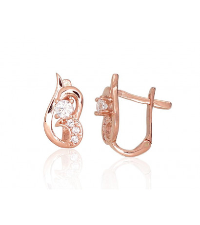 Gold earrings with 'english' lock 1201195(Au-R)_CZ, Red Gold 585°, Zirkons