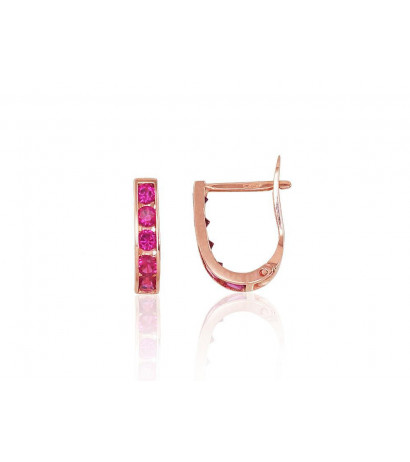 Gold earrings with 'english' lock 1200001(Au-R)_CZ-RO, Red Gold 585°, Zirkons