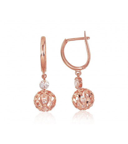 Gold earrings with 'english' lock 1200044(Au-R)_CZ, Red Gold 585°, Zirkons