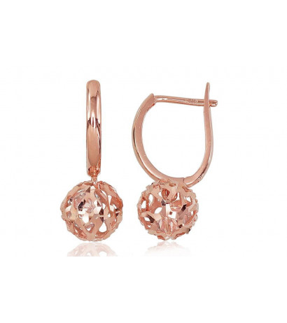 Gold earrings with 'english' lock 1200431(Au-R)_CZ, Red Gold 585°, Zirkons