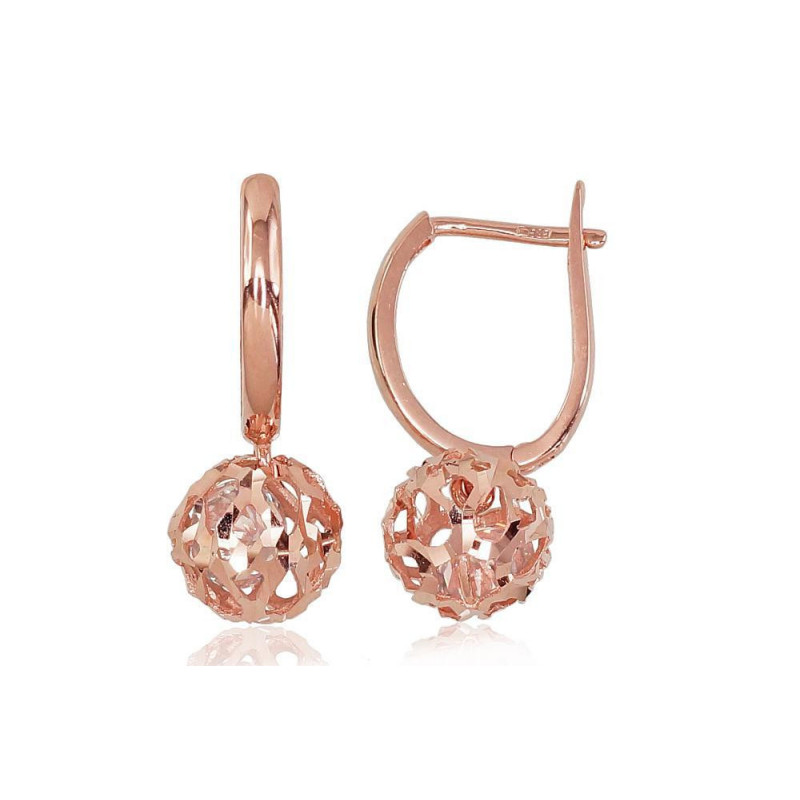 Gold earrings with 'english' lock 1200431(Au-R)_CZ, Red Gold 585°, Zirkons