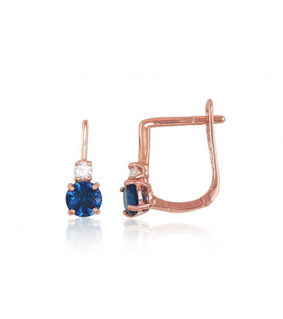 Gold earrings with 'english' lock 1200496(Au-R)_CZ+CZ-B, Red Gold 585°, Zirkons