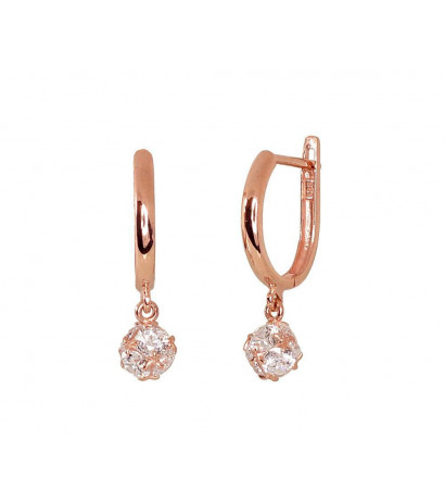 Gold earrings with 'english' lock 1200823(Au-R)_CZ, Red Gold 585°, Zirkons