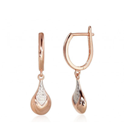 Gold earrings with 'english' lock 1200934(Au-R+PRh-W), Red Gold 585°, Rhodium (Plating)