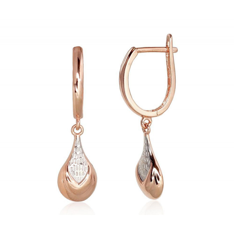 Gold earrings with 'english' lock 1200934(Au-R+PRh-W), Red Gold 585°, Rhodium (Plating)